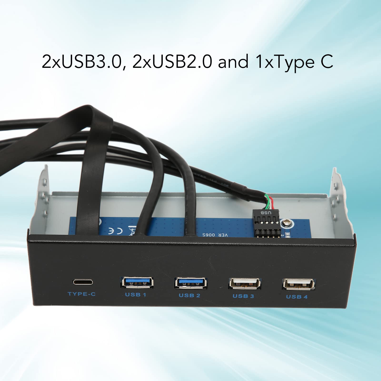 Cruscotto Multimediale da 5,25 Pollici, Cruscotto Multimediale Multifunzionale Audio del Pannello Frontale, con Doppie Porte USB 3.0/USB 2.0, 1 Tipo C, 10 Gbps Ad Alta velocità, per Win(Nero)