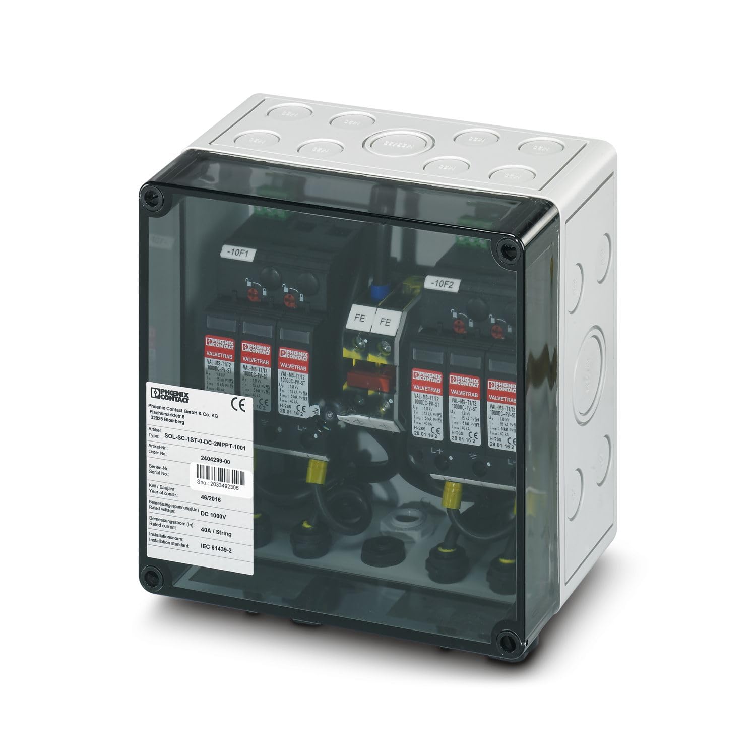 Phoenix Contact SOL-SC-1ST-0-DC-2MPPT-1001 Polycarbonat Abzweigdose IP65 Breite 180mm Höhe 180 mm Länge 111 mm