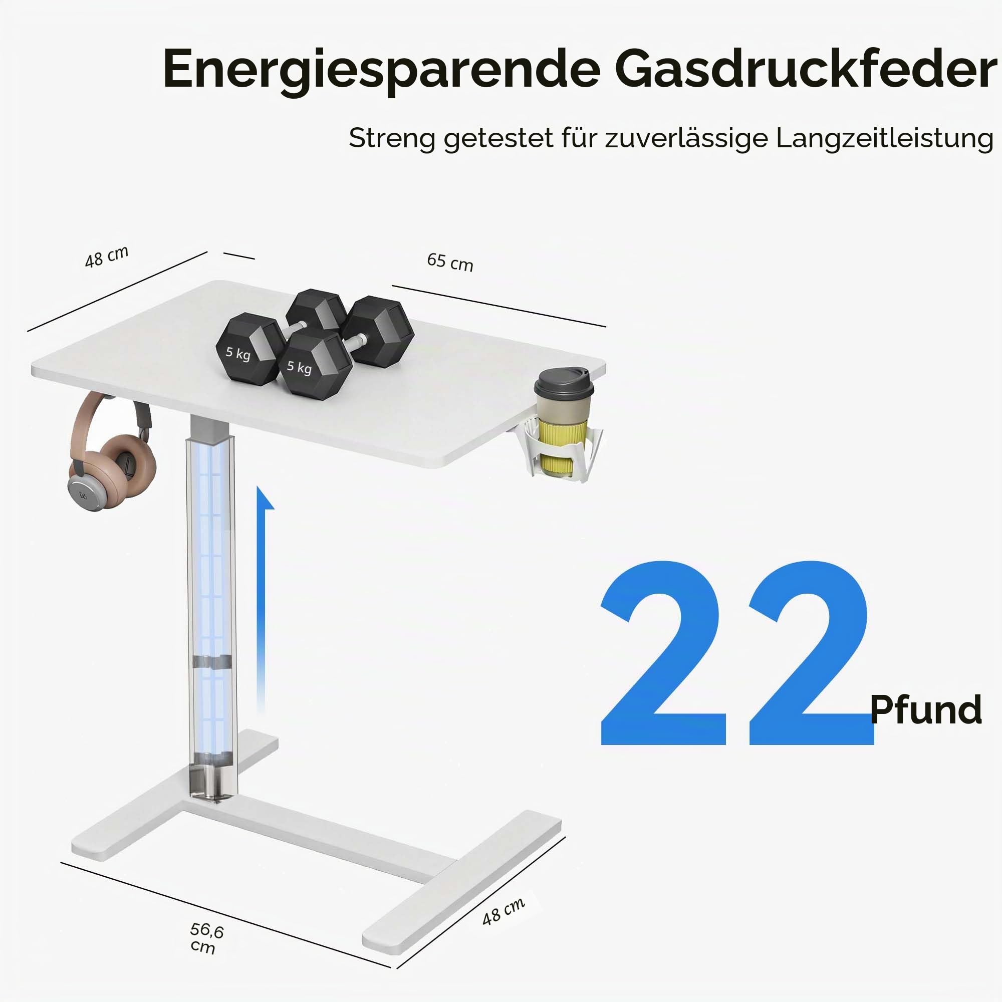 Mobiler Kleiner Stehpult, Gasfeder, höhenverstellbar, rollbarer tragbarer Laptop-Schreibtisch mit feststellbaren Rädern, Computer-Workstation, Rollpodium (Weib, Typ-C 48 * 65CM)