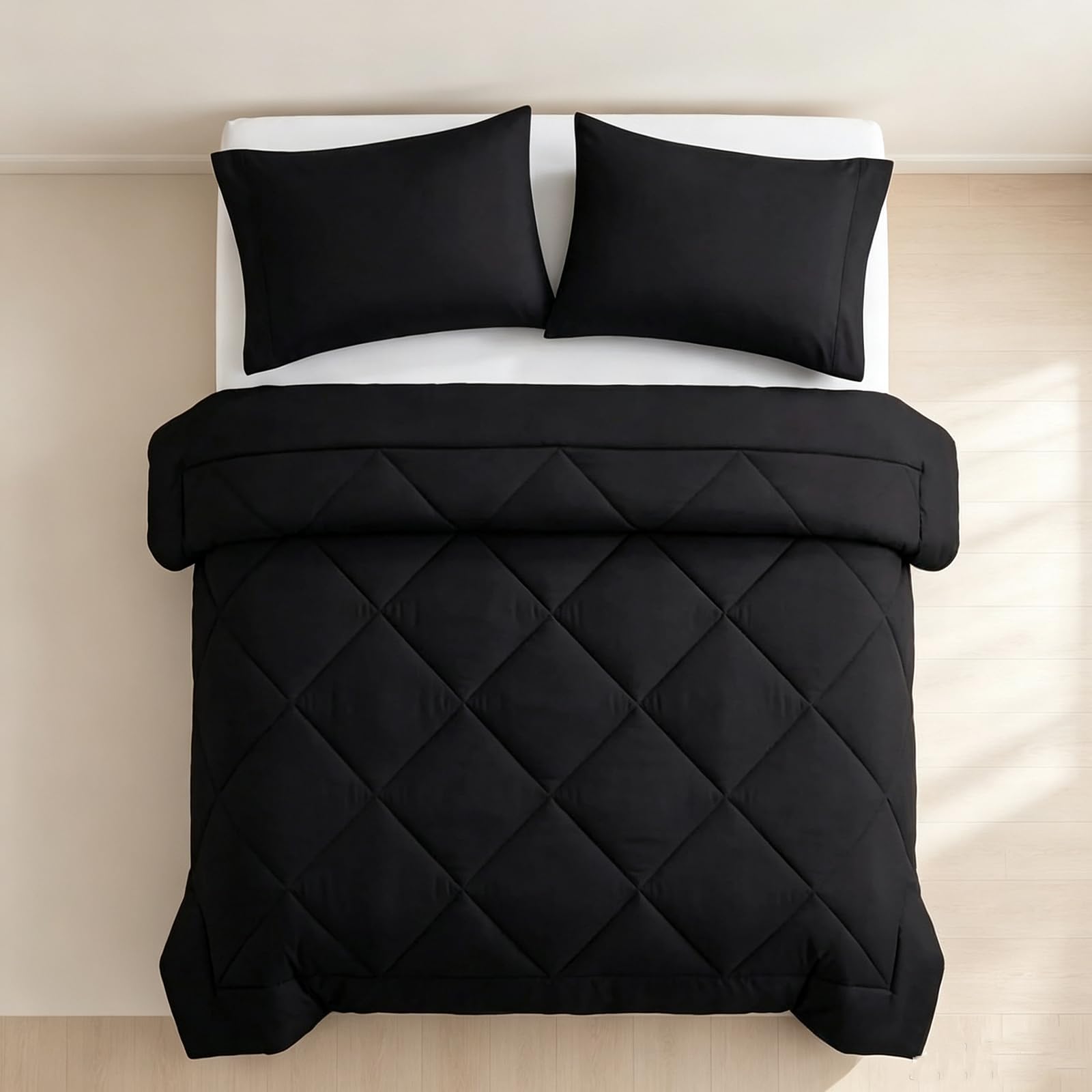 Pleene Duvet and Cover in One with 2 Pillow Cases，Black：Single