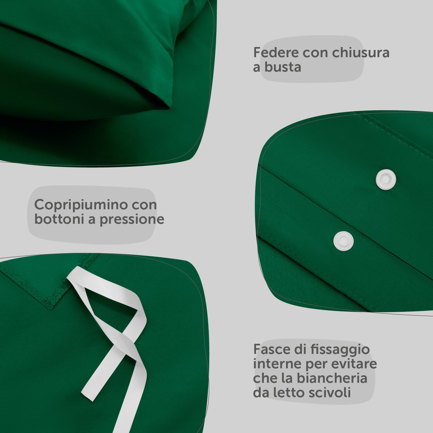 Blumtal Copripiumino Una Piazza e Mezza 200x200 e Federe 50x80 - Set di Lenzuola in microfibra extra morbida certificata Oeko-Tex, Set Copripiumino con 2 Federe - 3 pezzi - Verde Scuro