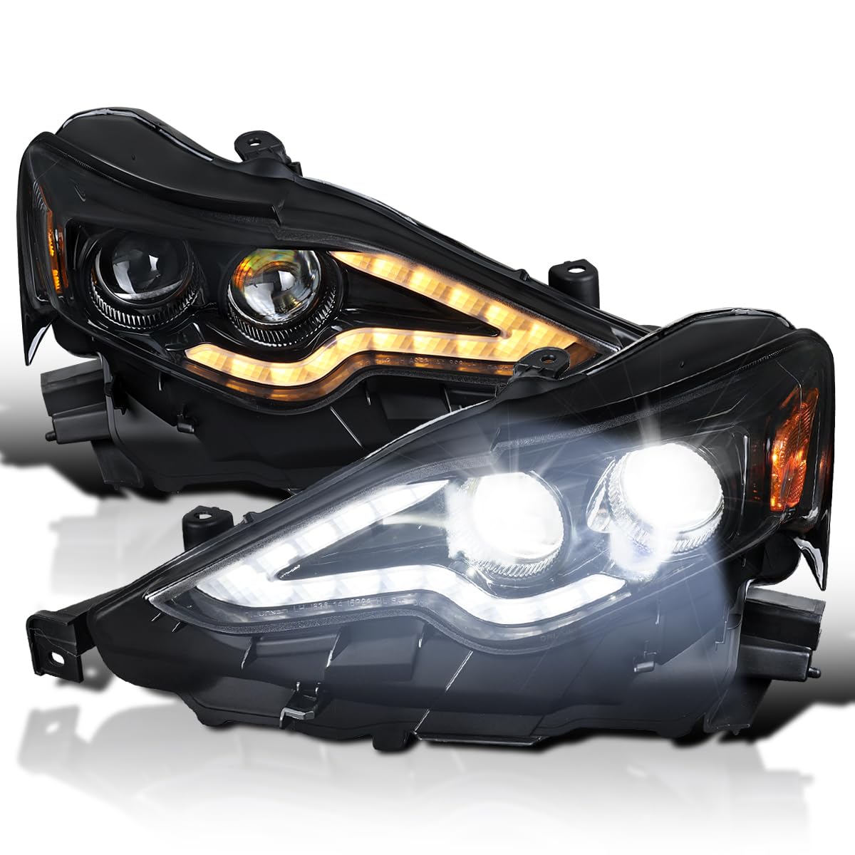 Spec-D Tuning Jet Black Full LED Projector Headlights Compatible with 2014-2016 Lexus IS250 / IS350, Left + Right Pair Headlamps Assembly