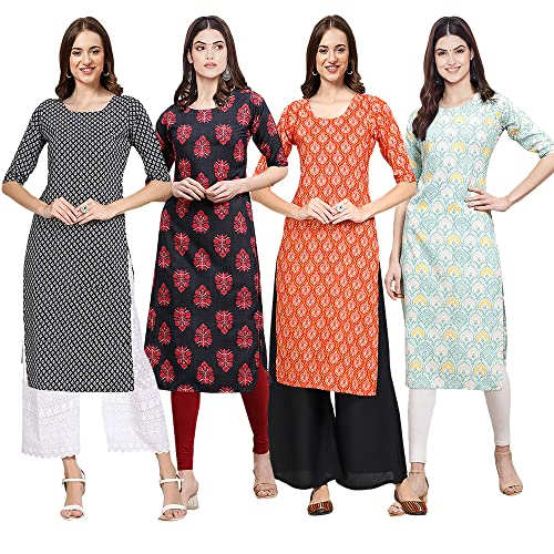 Image of Pinkmint Women's Crepe Digital Print Straight Kurta [Pack of 4] (CCV-334-338-339-335)