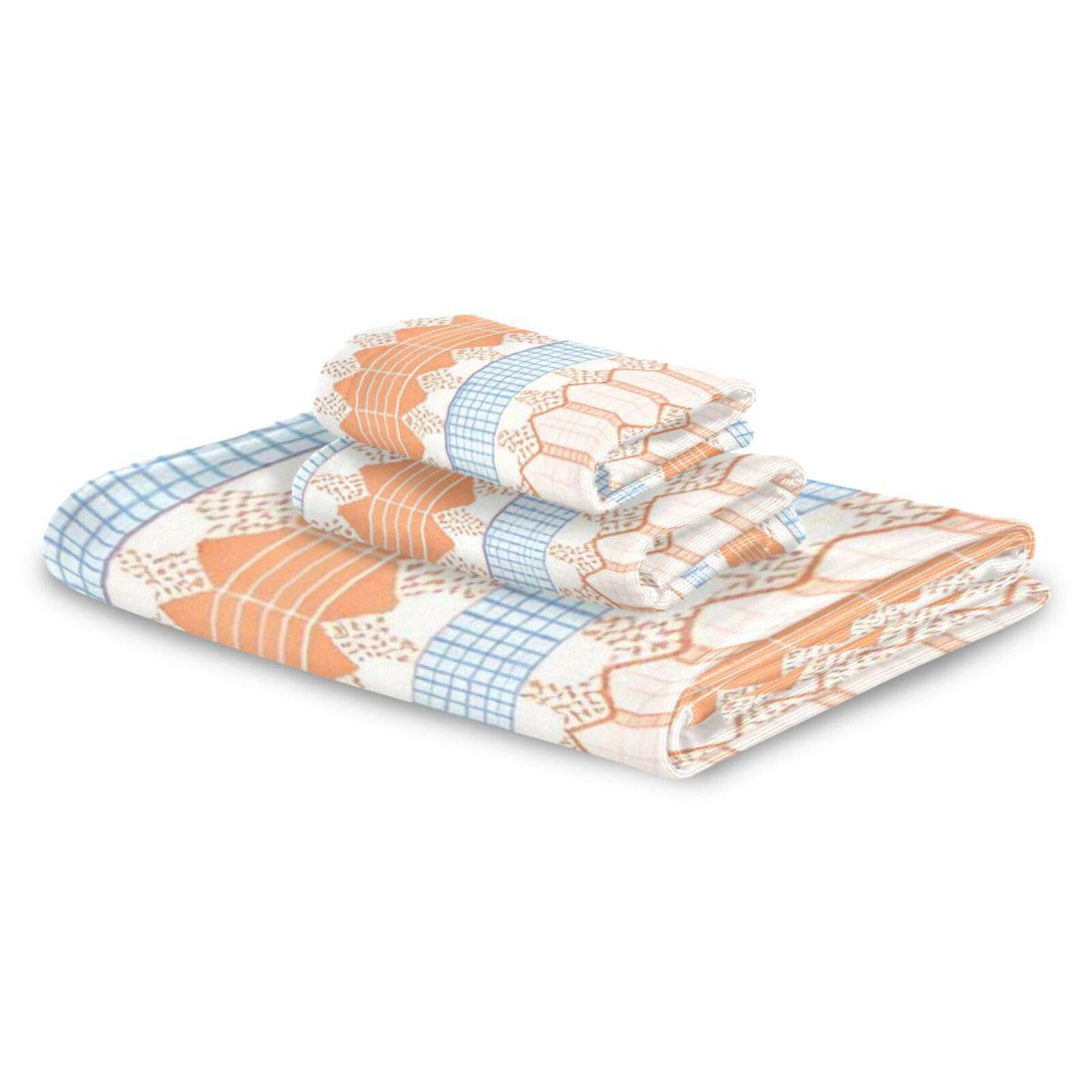 Arancione Carino Pizzo Strisce Doccia Asciugamani Viso Set 3 Pezzi, 1 Asciugamano da Bagno 1 Asciugamano 1 Panno per il corpo viso Bagno