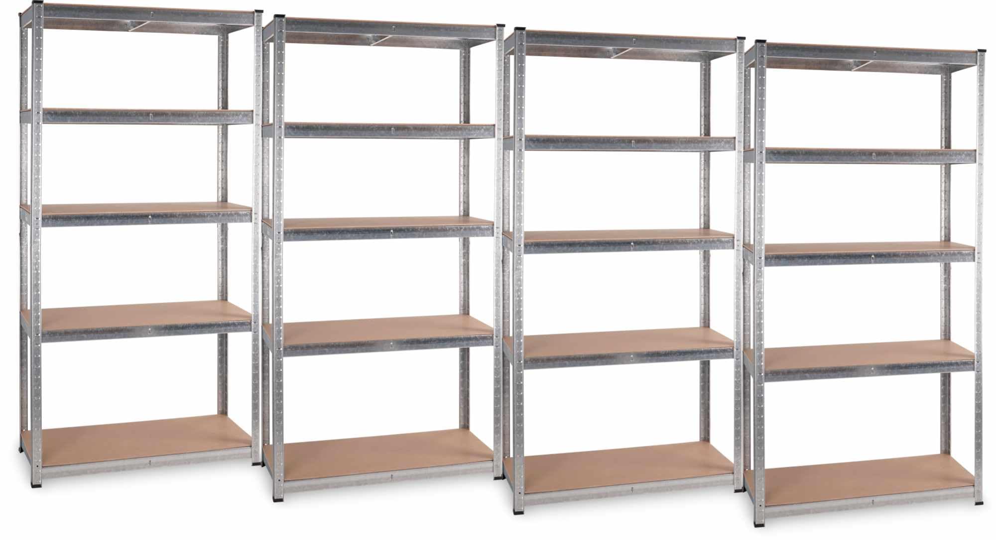 Stagecaptain Heavyrack HR-175 SR Ensemble de 4 Étagères Rangement - Charge Lourde à 5 étages de 175 kg - 875 kg Max - Meuble de Garage Atelier en Acier et Bois MDF - Argent