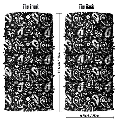 Obacle Seamless Bandana for Rave Face Mask Dust Wind UV Sun Protection Neck Gaiter Tube Mask Headwear Bandana for Women Men Festival Party Motorcycle Riding Fishing Outdoor (White Big Oval Black Mask)