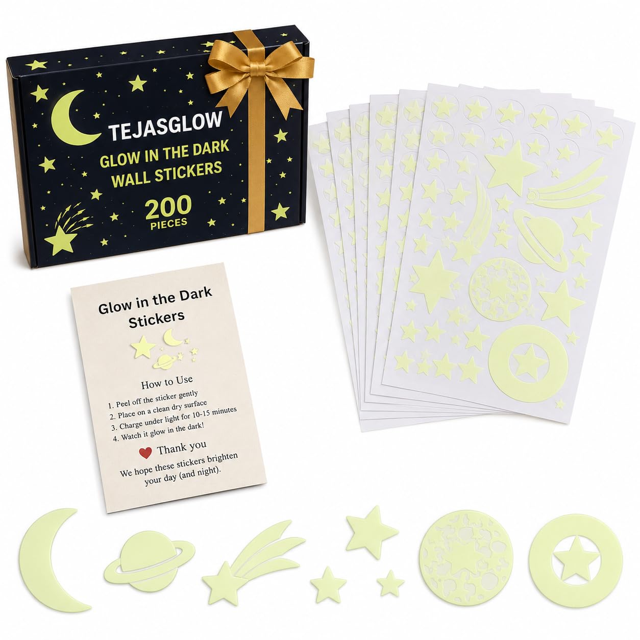 Glow in The Dark Stars and Moon Wall Stickers – Self Adhesive Vinyl Decals for Kids Bedroom, Nursery, and Ceiling Decoration (Pack of 200 Pieces)-image-44