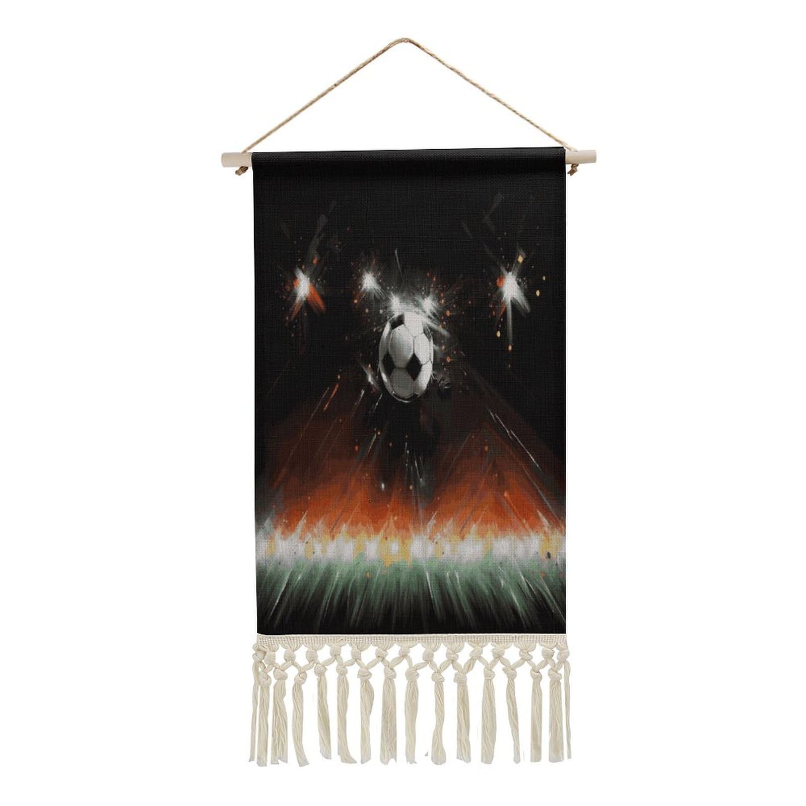 Adfgyerh Style Soccer Painting Tapestry With Tassels Cotton And Linen Hanging Posters, Wall Art For Travel Gift, Wall Tapestry For Office Home Decor Bedroom Living Room Decor