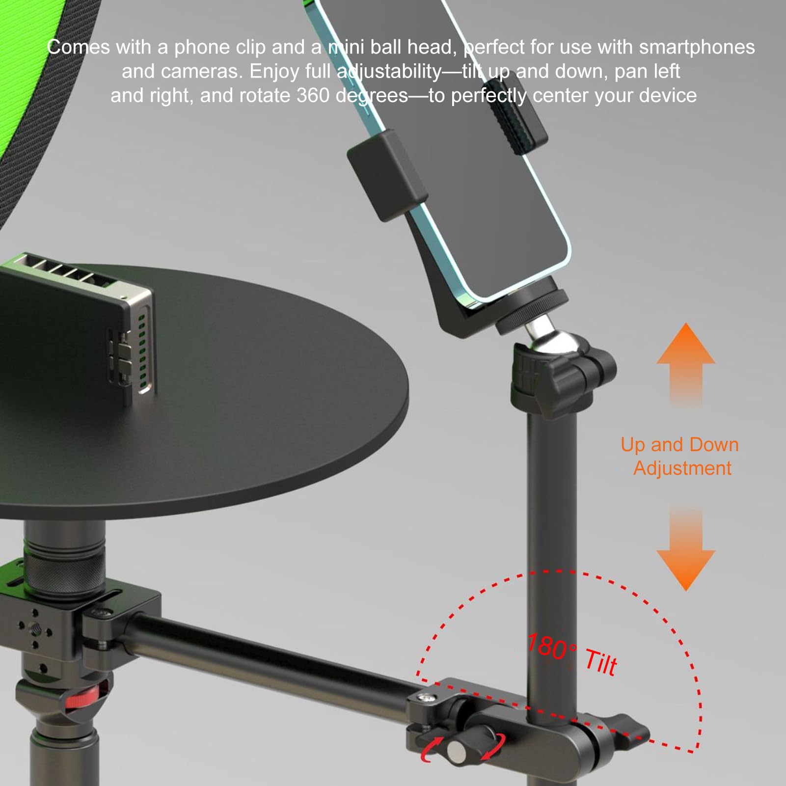 Fabater Obrotowy Rig do kamery 360°, profesjonalny obrotowy stół fotograficzny, regulowane ramię do lustrzanki cyfrowej lub smartfona, przenośna obrotowa platforma wideo Spinner