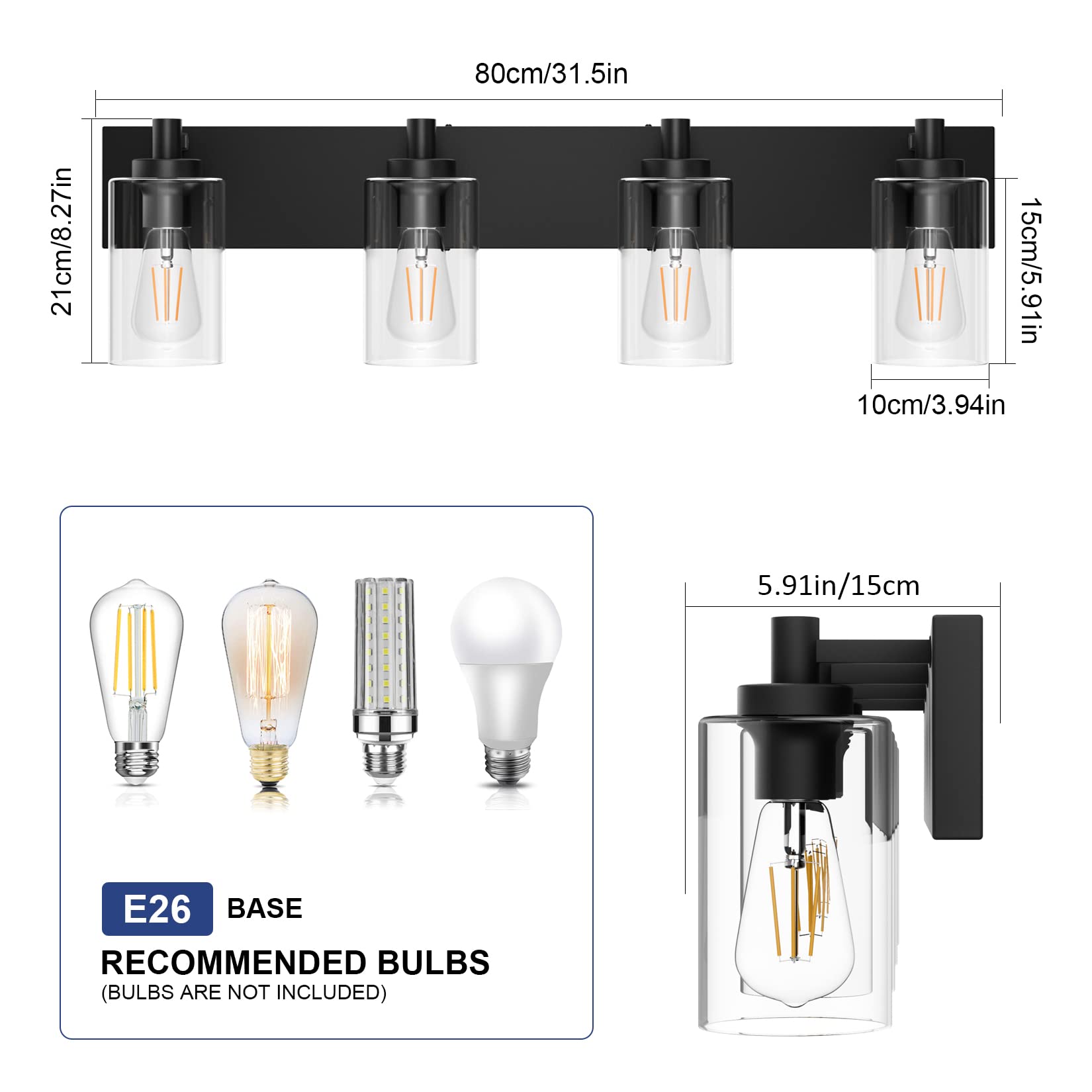 Snapklik.com : Tipace Black Industrial Bathroom Vanity Light Fixtures ...