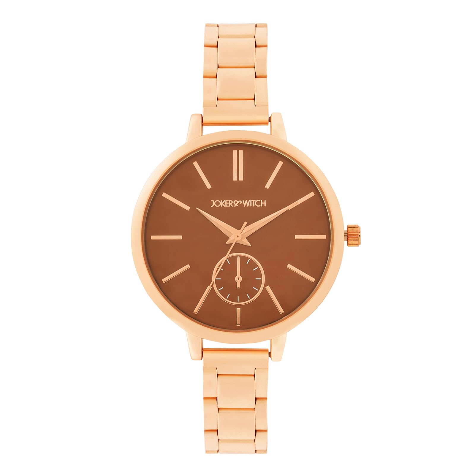 joker & witch Sleek Brown Large Dial Rose Gold Linked Chain Strap Women's Watch-picture-38
