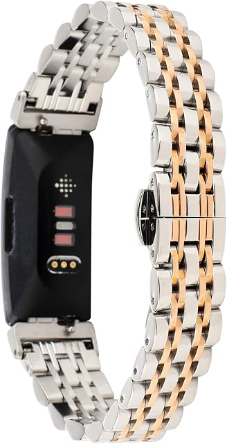 TenCloud Straps Compatible with Fitbit Inspire 2 Strap, Metal Stainless Steel Adjustable Replacement Business Wristband Band Watch Accessory for Inspire 2 Fitness Tracker Only (Silver-Gold)