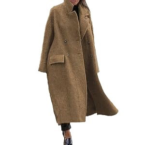 Womens Pea Coat Collar Double Breasted Midi Long Trench Coat Outwear Dressy Casual Fashion Overcoat
