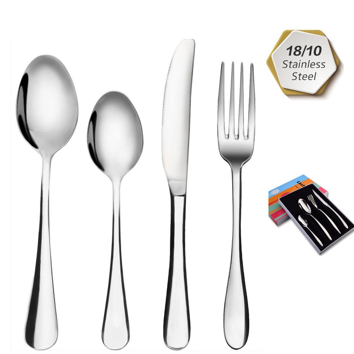 Pound 4-Piece 18/10 Stainless Steel Flatware Cutlery Set 4-Piece Set, Knive/Fork/Tablespoon/Teaspoon in gift box
