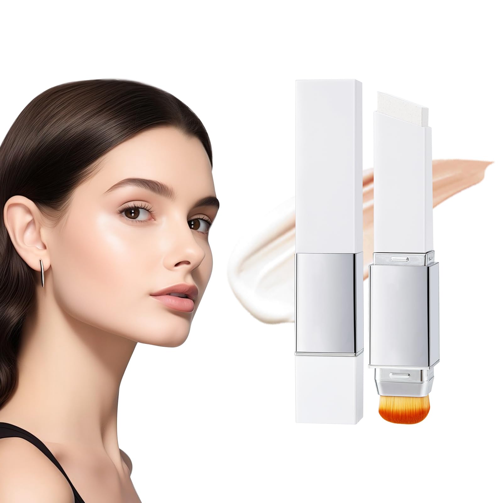 Color-Changing Foundation Stick Dual-Ended Full Coverage Foundation with Ultra-Fine Bristle Brush Create a Lightweight Long-Lasting and Charming Makeup