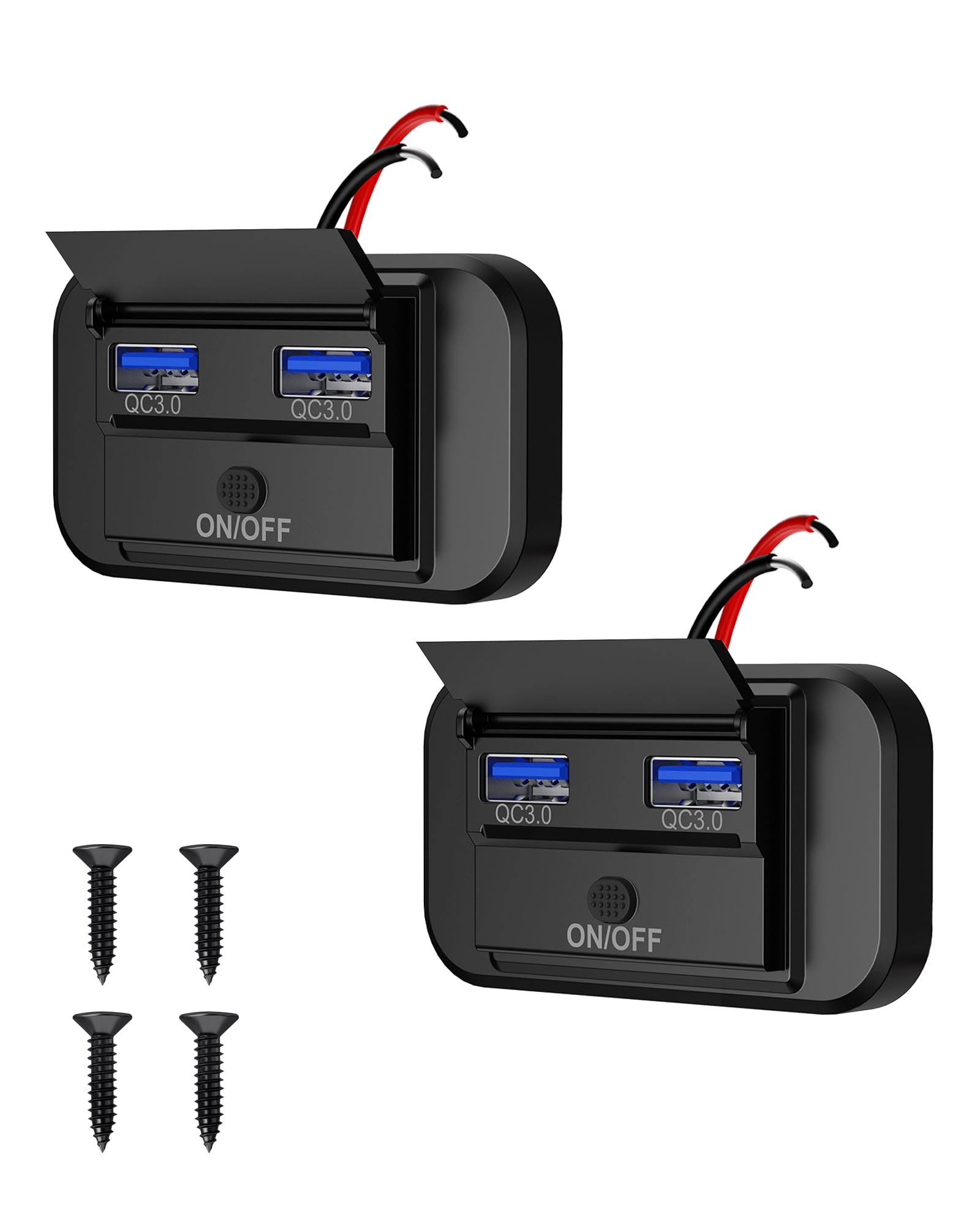 Double Chargeur USB Voiture 36W QC3.0 Avec Interrupteur Étanche – 2 Pièces, 12V/24V Pour Camion, Bateau, Camping-Car