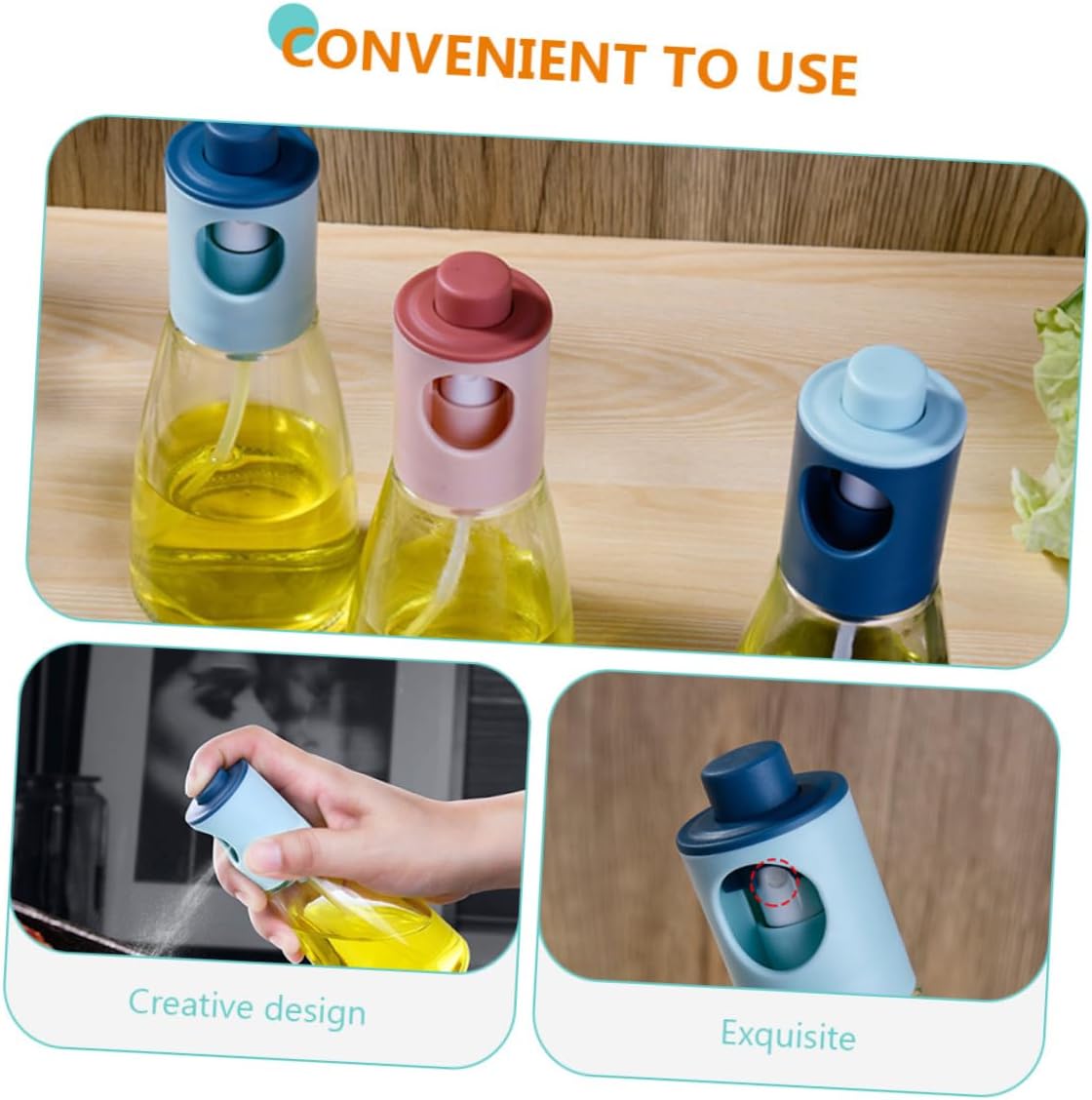 2Pcs Press Type Oil Sprayer Glass Bottles for Cooking Kitchen Use Leak Oil Dispenser with Even Spray Control Blue Gradient Design for Healthy Cooking and Bbq