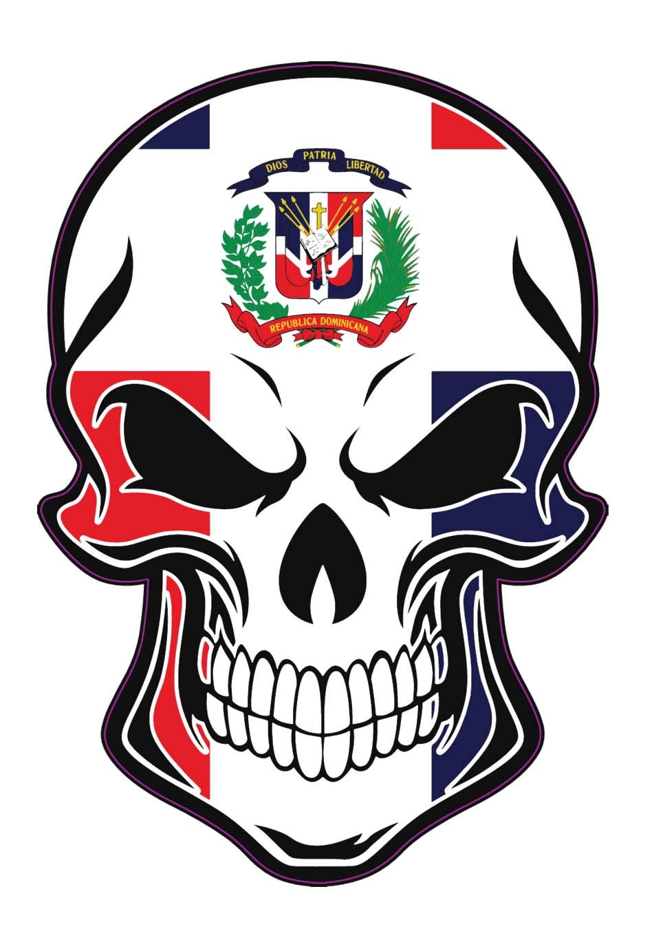 Dominican Flag Skull Vinyl Decal - Dominican Republic Bumper Sticker - Proud Caribbean Sticker