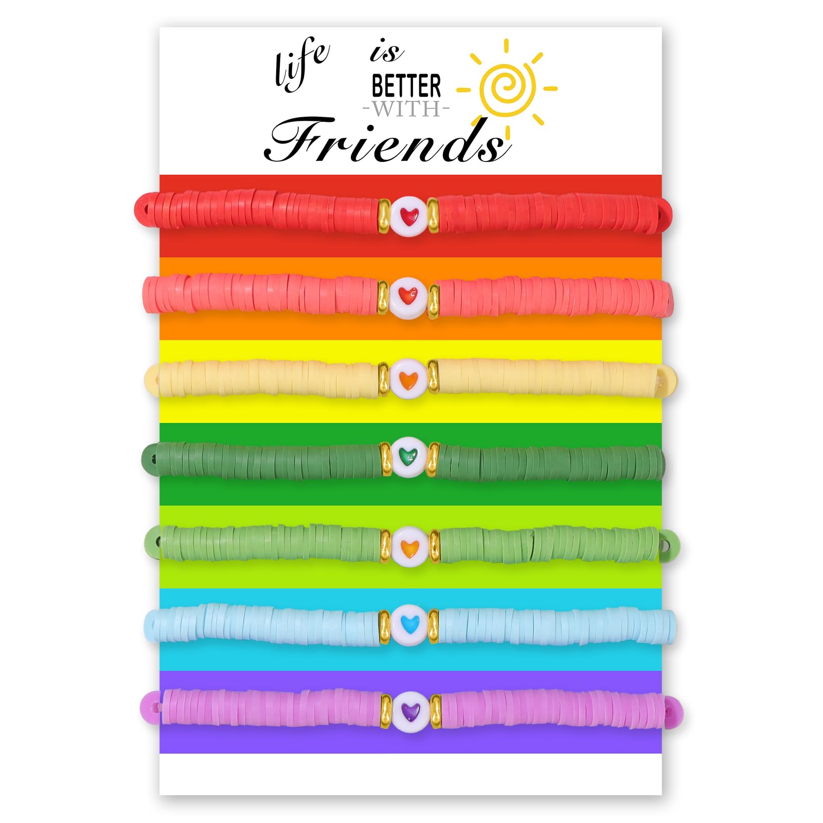 Set 7 Bracciali Dell'amicizia Heishi In Argilla, Perline Colorate Elasticizzate Stile Surfer Boho Y2K