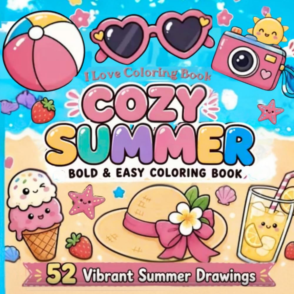 COZY SUMMER: Bold & Easy Coloring Book for Adults and Tens for Stress Relief and Relaxation