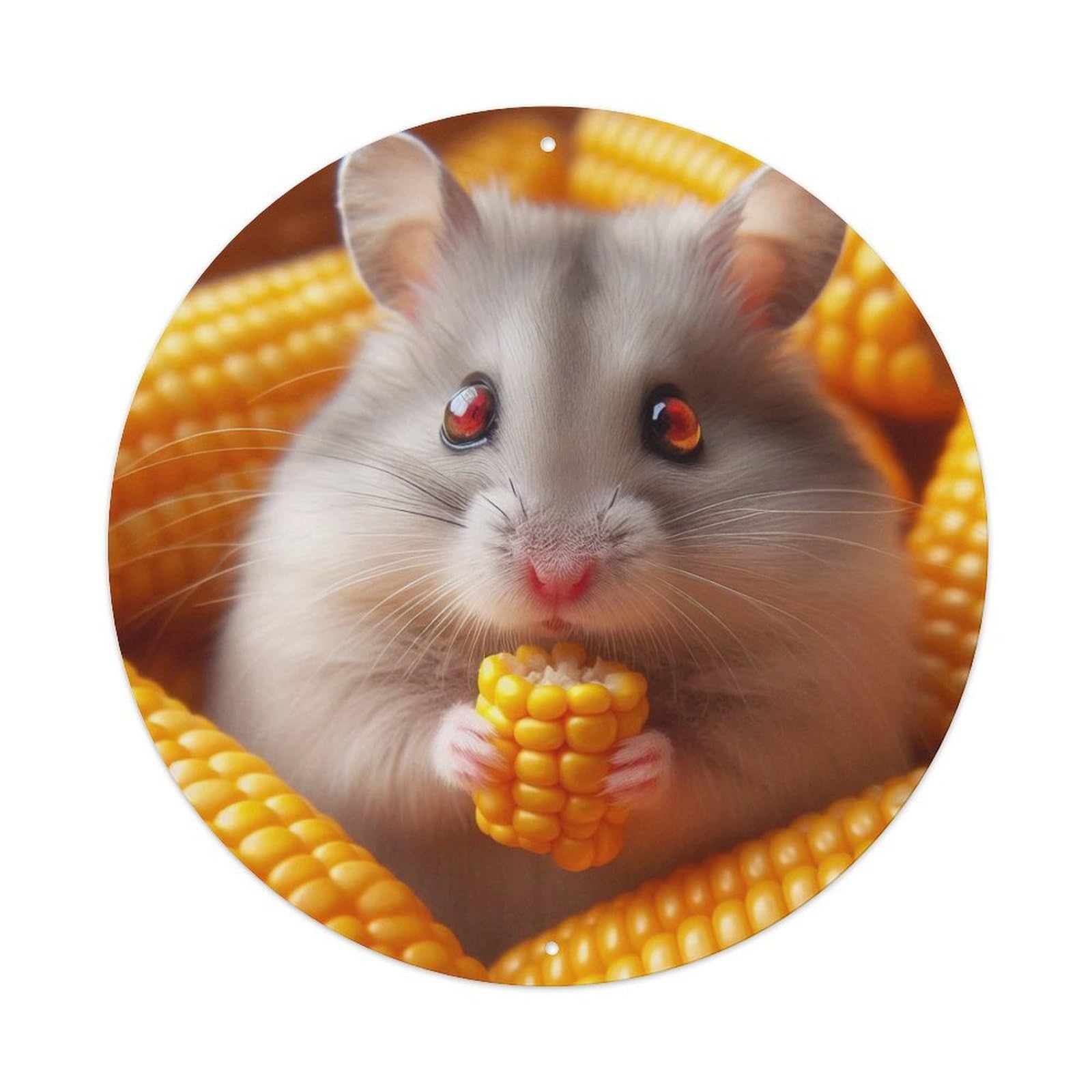Animal Cute Hamster Sweet Corn Eating Adorable Pet Vintage Metal Tin Sign Plaque Wall Decor for Cafe, Club Bar, Office, Garden Metal Poster 8x8Inch
