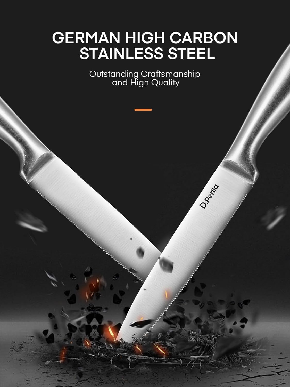D.Perlla Couteau à Steak, 12 Pièces Avec Boîte Cadeau, Ensemble de Couverts à Steak de Cuisine Professionnelle, Dentelés Super Tranchants, 23CM