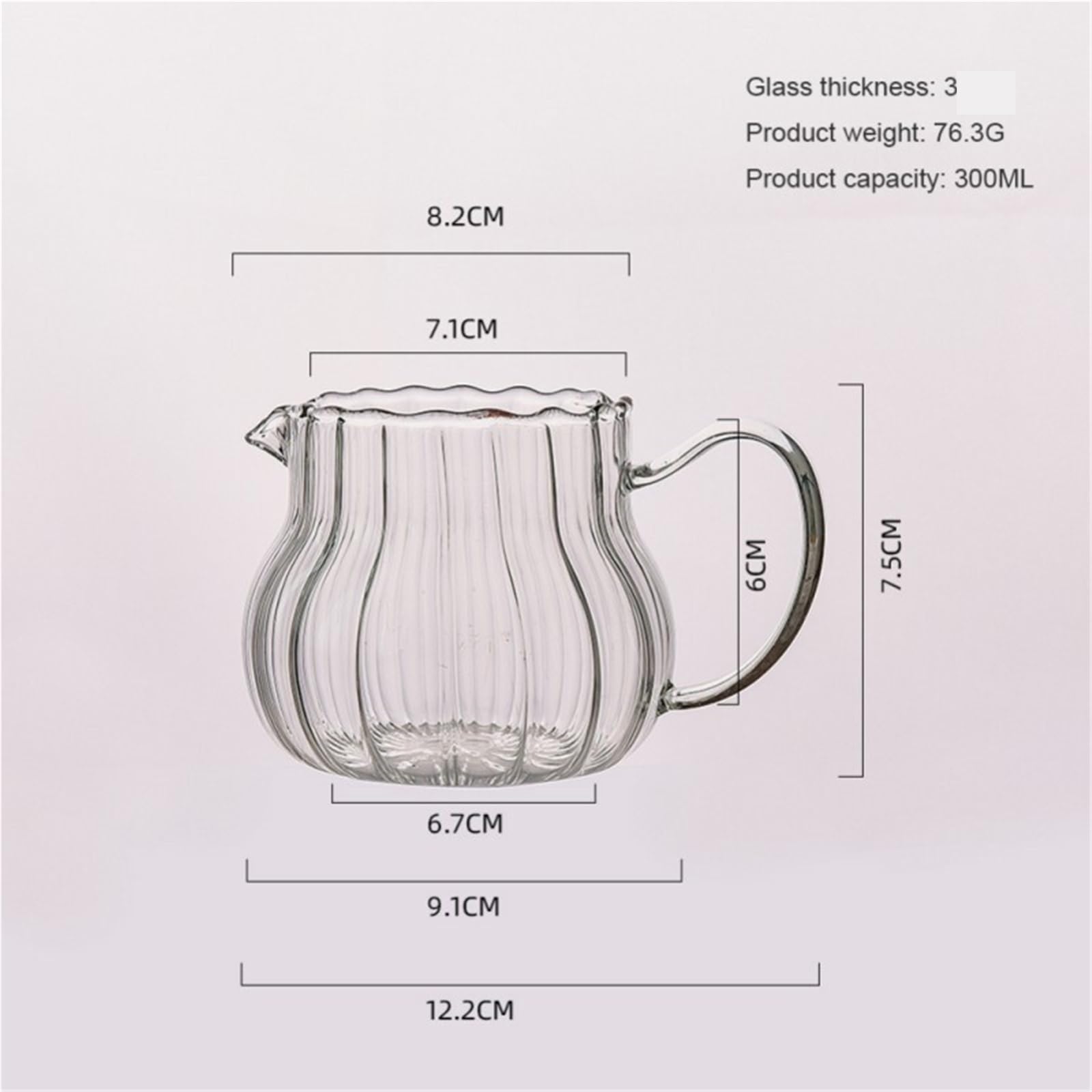 Jarra de leche de vidrio a rayas, separador de café, té de la leche, jarra de espuma de leche transparente con mango, 2 uds. Para café(12.2 * 7.5cm)