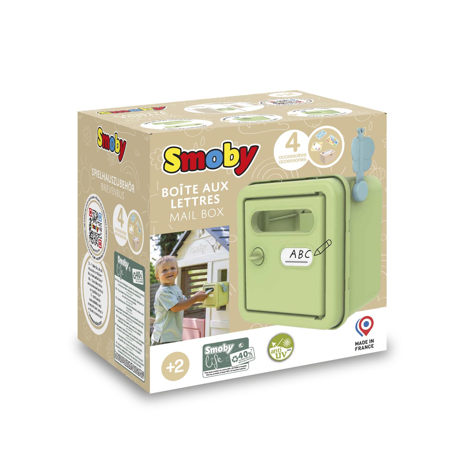 Smoby Life - Boite aux Lettres - Accessoire Maisons - Colis, Carte, Invitation, enveloppe Inclus - Matière Recyclée - A Partir de 2 Ans - Fabrication Française