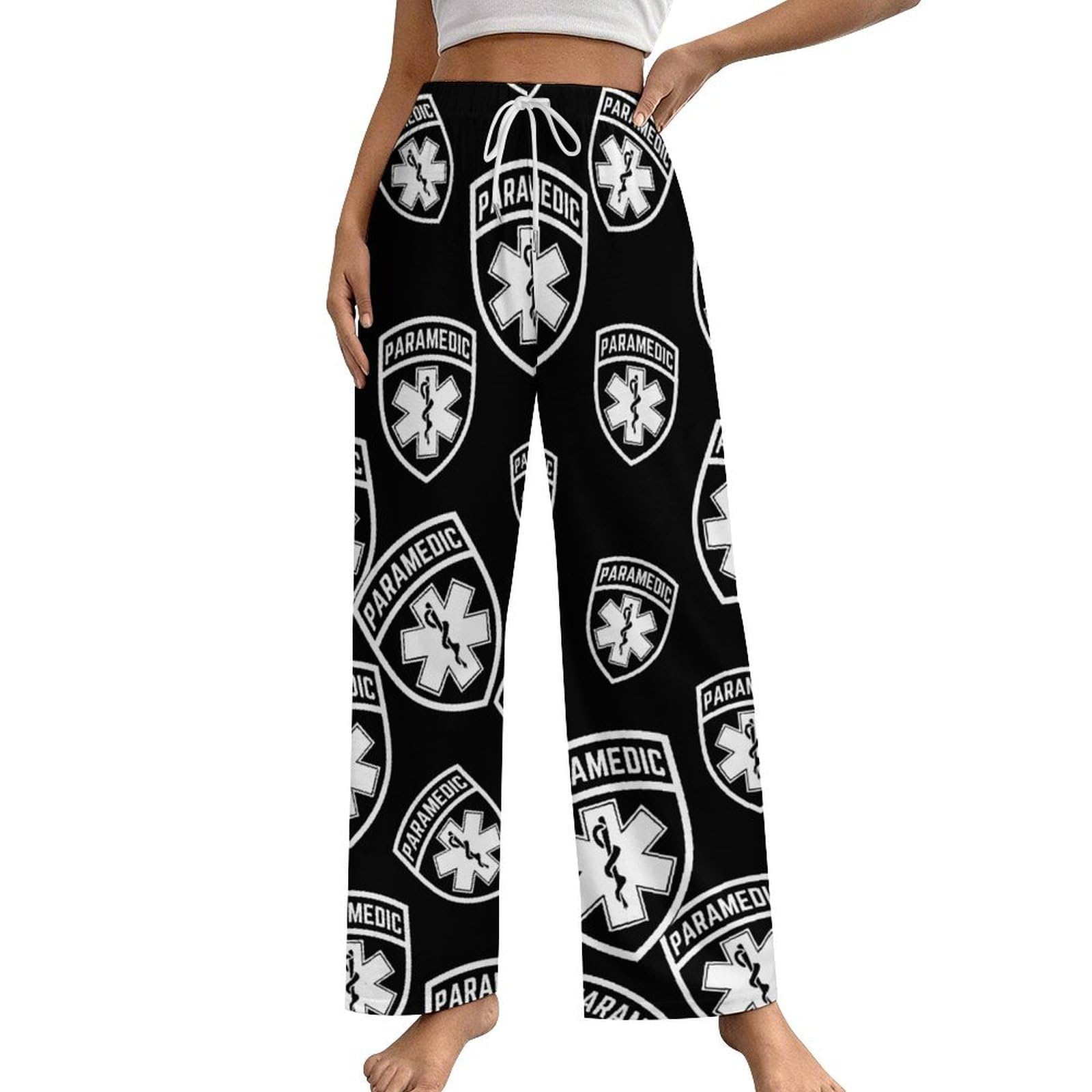 Paramedic Medic EMS Star of Life EMT Funny Drawstring Pajama Pants for Women Wide Leg Lounge Pants Long Sleepwear