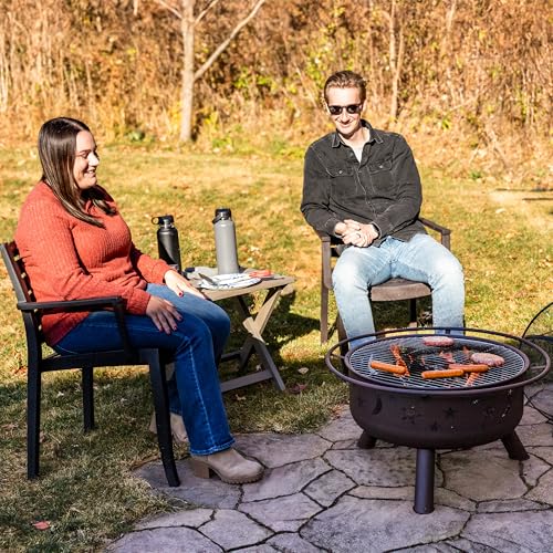 Sunnydaze-Cosmic-30-Inch-Fire-Pit-with-Cooking-BBQ-Grill-Grate-Spark-Screen-and-Fireplace-Poker-Celestial-Design Sunnydaze Cosmic 30 Inch Fire Pit with Cooking BBQ Grill Grate Spark Screen and Fireplace Poker Celestial Design