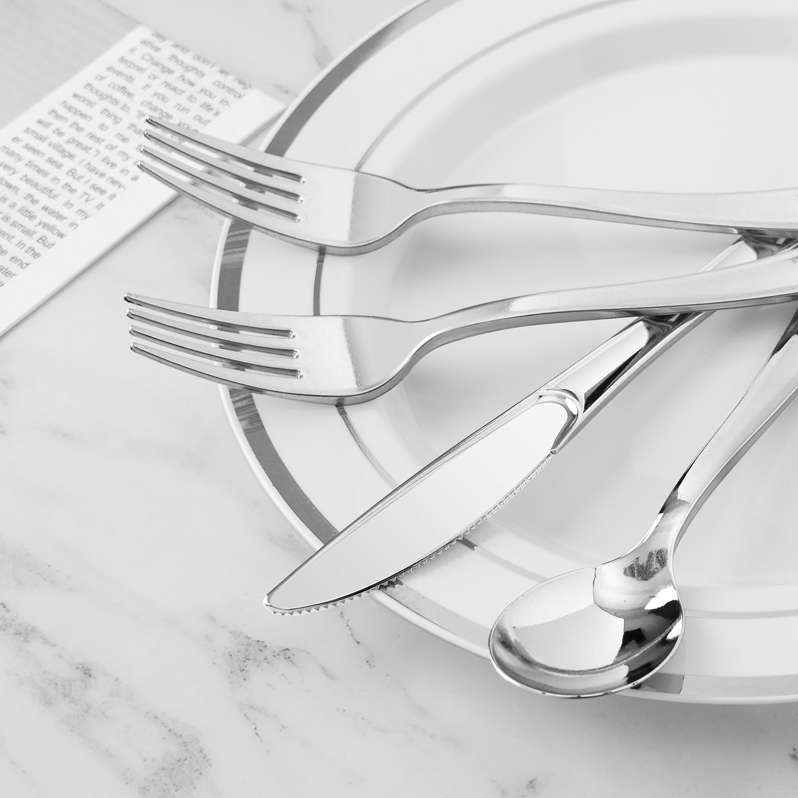Disposable Silverware Set - 100 Forks, Knives, Spoons -4 Disposable Silverware Set - 100 Forks, Knives, Spoons -4