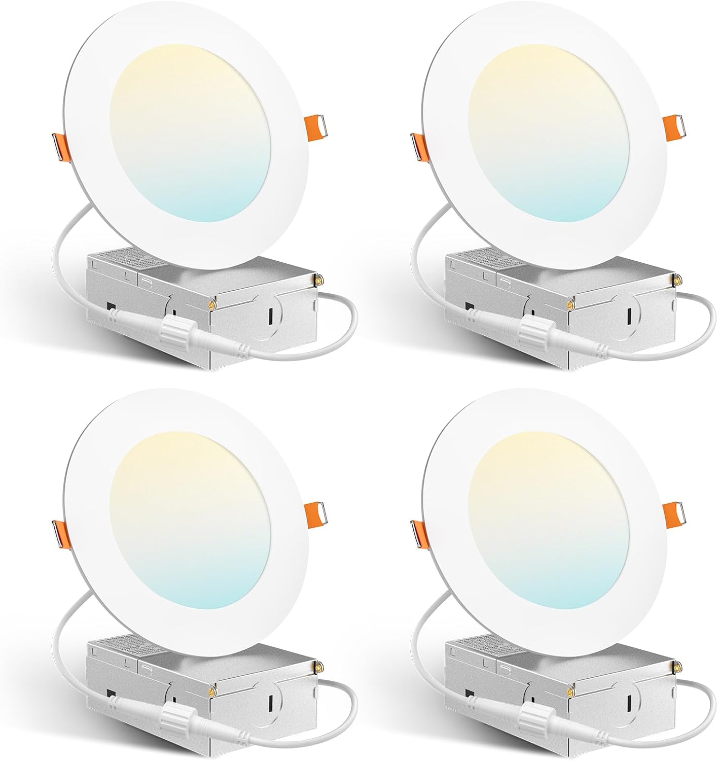 Amico 4 Pack 4 Inch 5CCT Ultra-Thin LED Recessed Dimmable Ceiling Light with Junction Box, 2700K/3000K/3500K/4000K/5000K Selectable, 10W Eqv 60W, 800Lumens, High Brightness Downlight - ETL&FCC