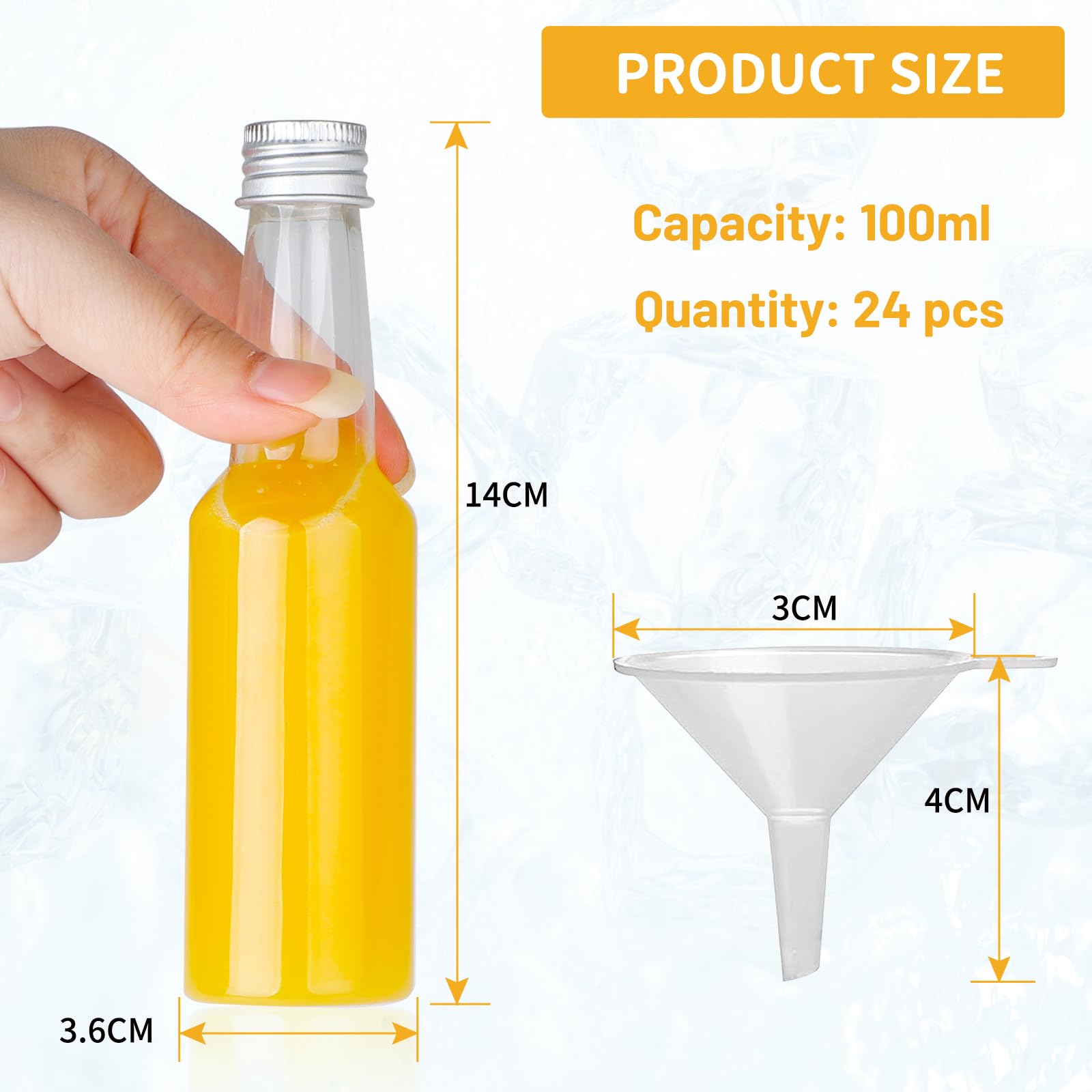 24 Mini Bouteilles 50ml Réutilisables - Avec Entonnoir - Pour Boissons, Huiles, Cosmétiques - PET Alimentaire