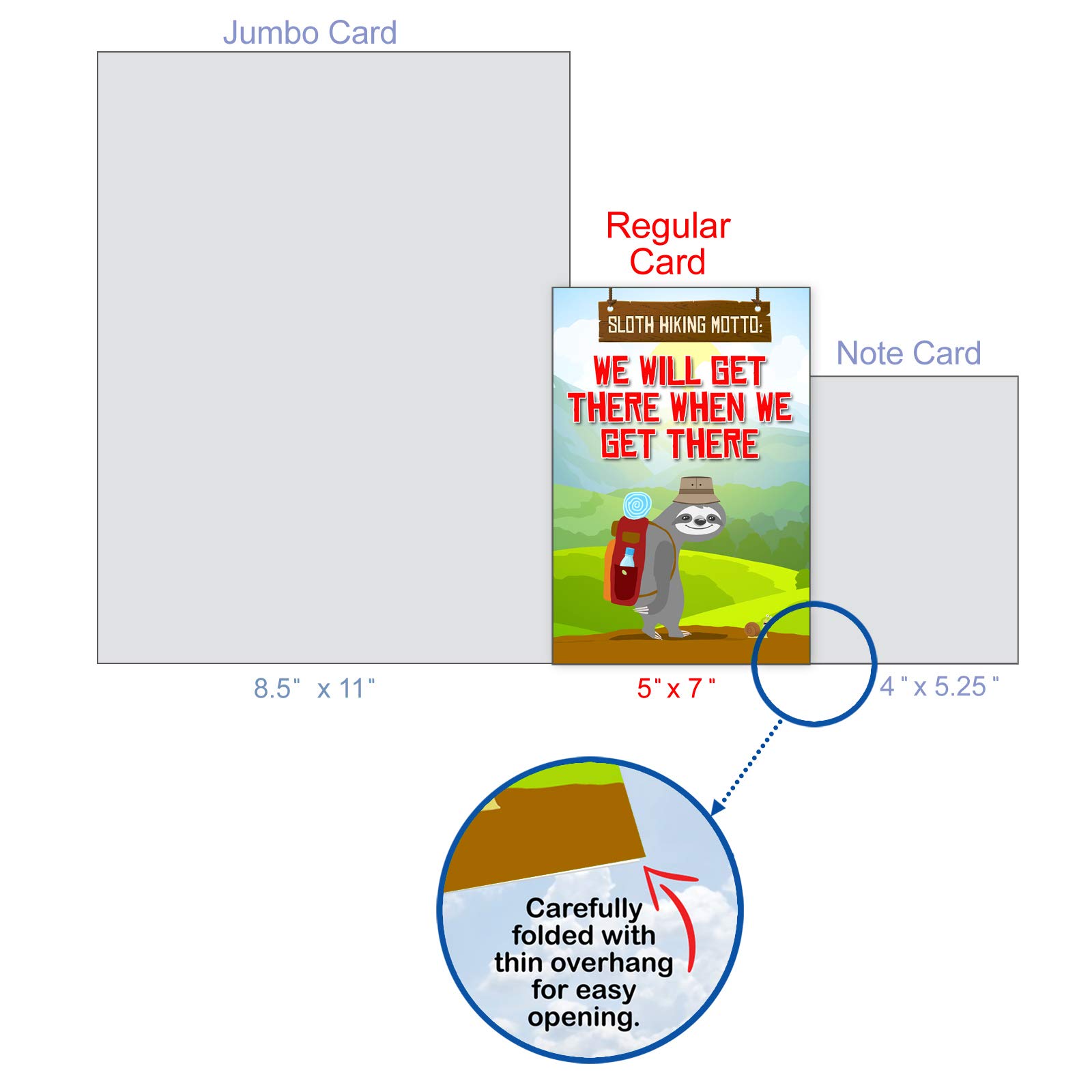 Oversize Belated Birthday Card - Funny Sloth Hiking Design | 8.5x11 Inch Jumbo Card | Made In USA