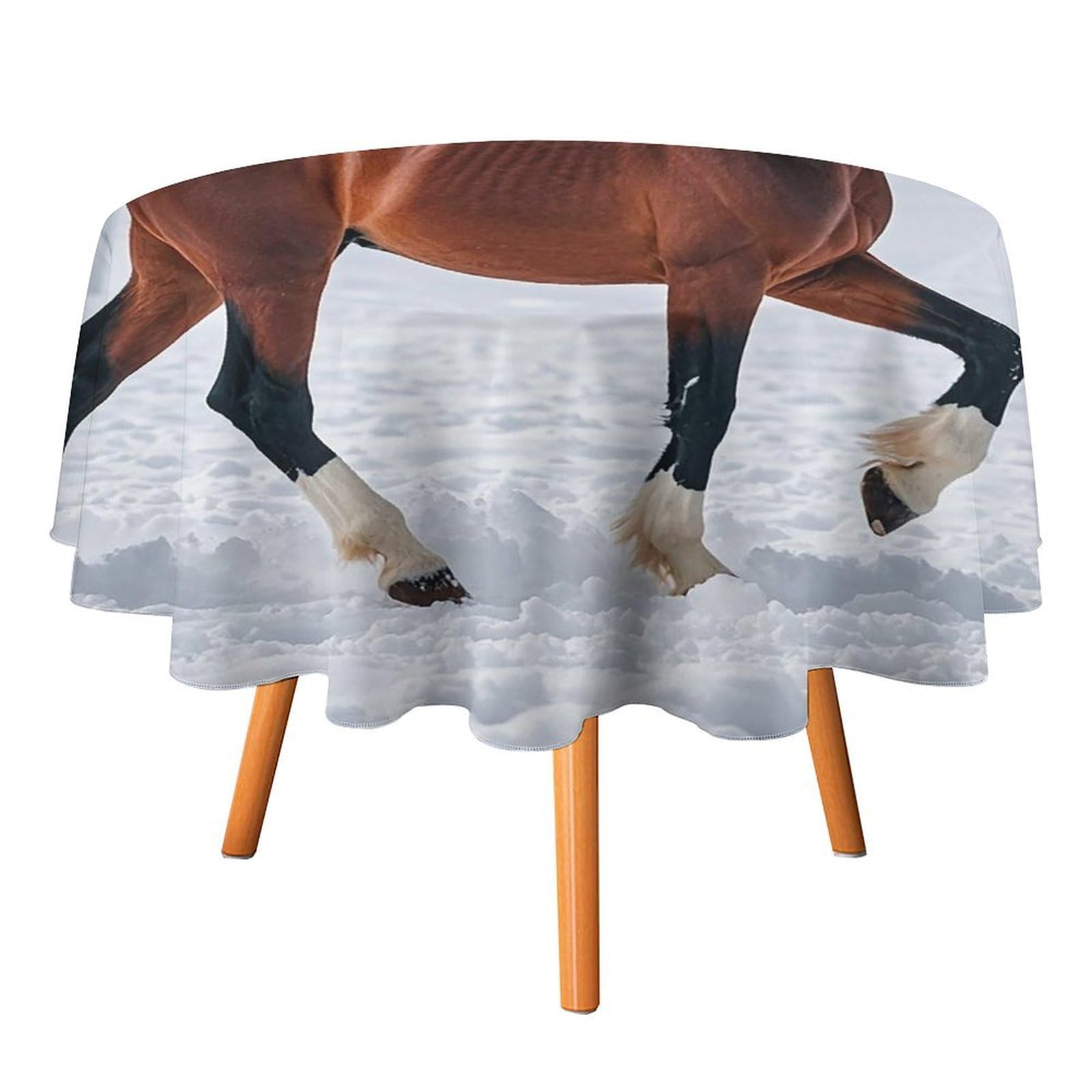 SMAZDFXX Sports Horses in The Snow Winter Tablecloth for Restaurant, Round Polyester Table Cover 50x50in for Party