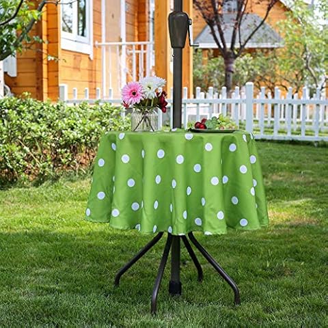 3E Home Outdoor Table Cloth Splashproof Patio Round Table Cover with Umbrella/Parasol Hole and Zipper Picnic [60 inches (152 cm) Green dot] Cover