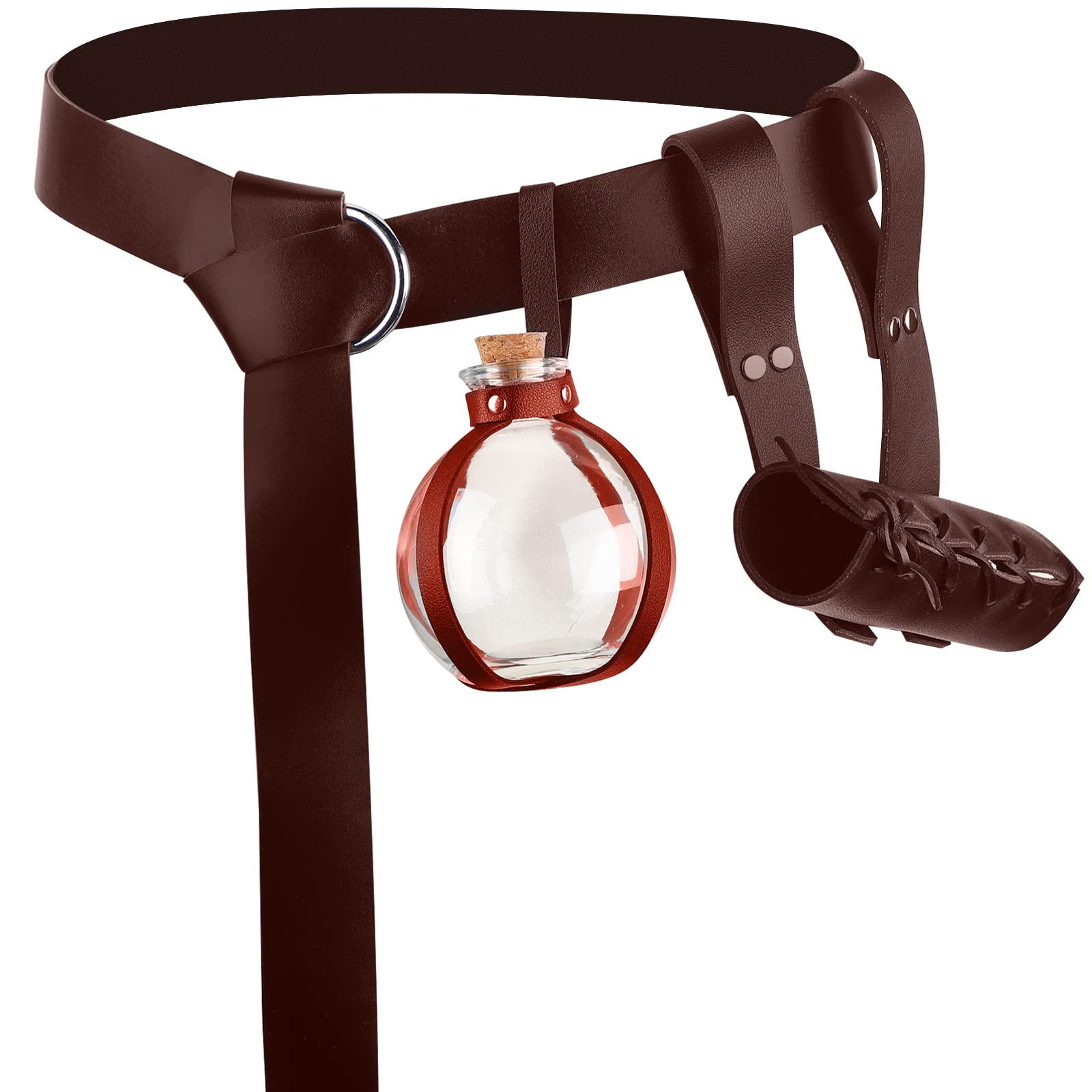Halloween Magic Potion Bottle Medieval Knight Leather Belt Medieval Leather Sword Dagger Frog for Costume Cosplay
