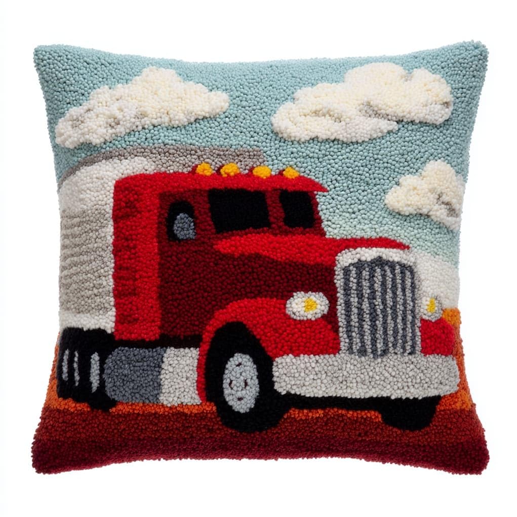 Henypt Latch Hook Craft Kit 17x17 Inch,Retro Truck Complete Embroidery Cushion Kit,Creative Craft Stress Relief Handmade Gift for Beginners