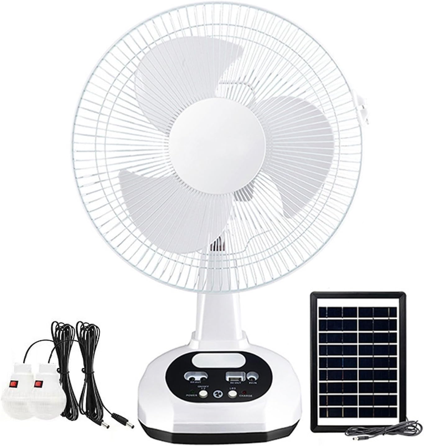 Rechargeable Fan with Solar Panel Oscillating Tabletop Fan with Led Night USB Phone Charger Quiet Cooling for Home Office Outdoor Camping Tent Traving