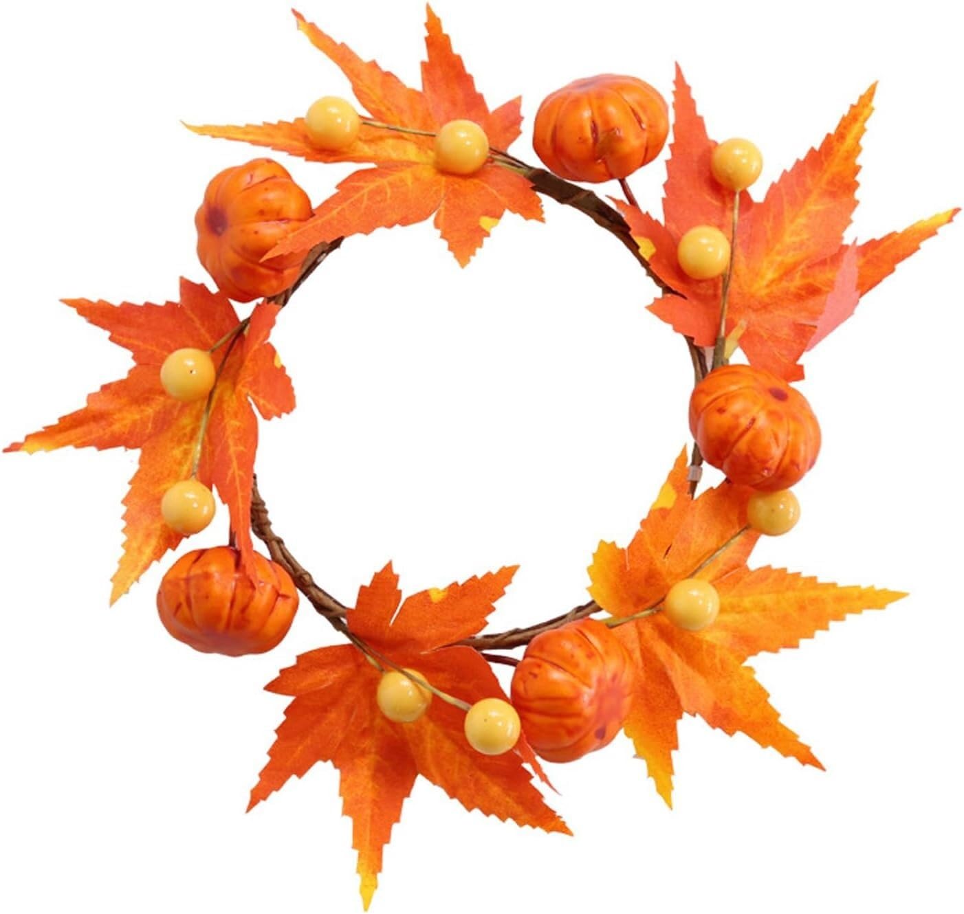 Couronne de porte, couronne de porte, couronnes d'automne de porte d'entrée, couronnes de bougies d'automne, guirlande de bougies en feuille d'érable de citrouille artificielle avec baies, mini couron
