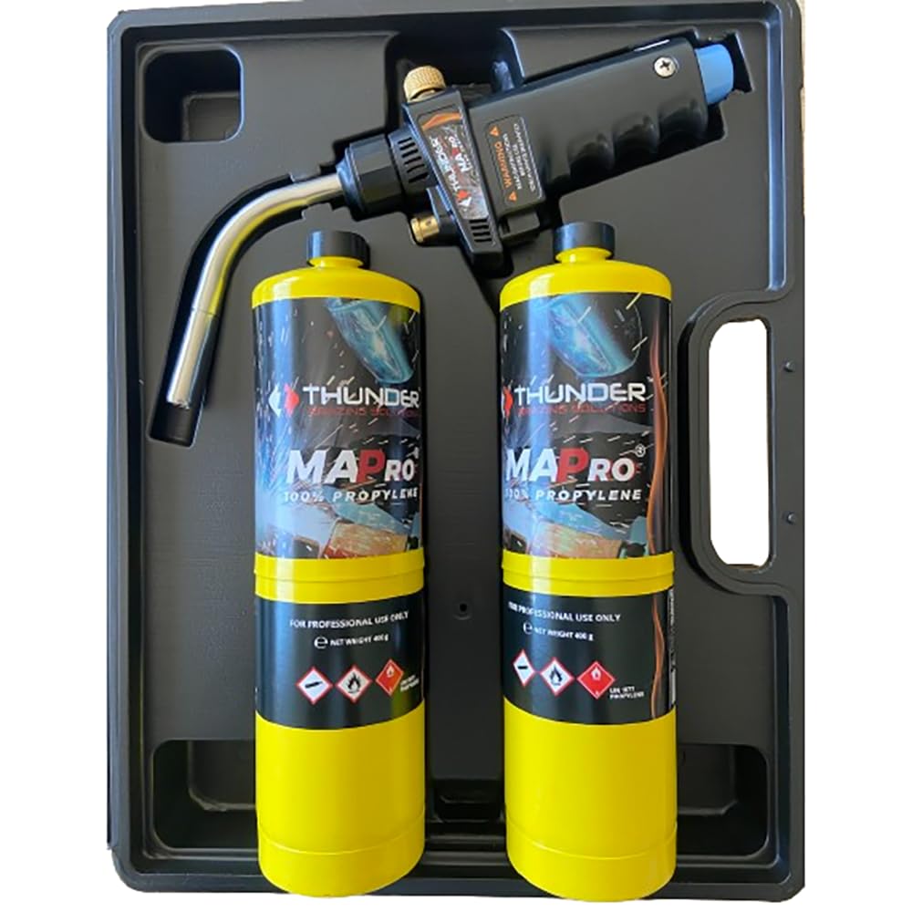 KIT MALETA SOLDADURA SOPLETE + 2 CARTUCHOS GAS MAPP PRO THUNDER PROFESIONAL