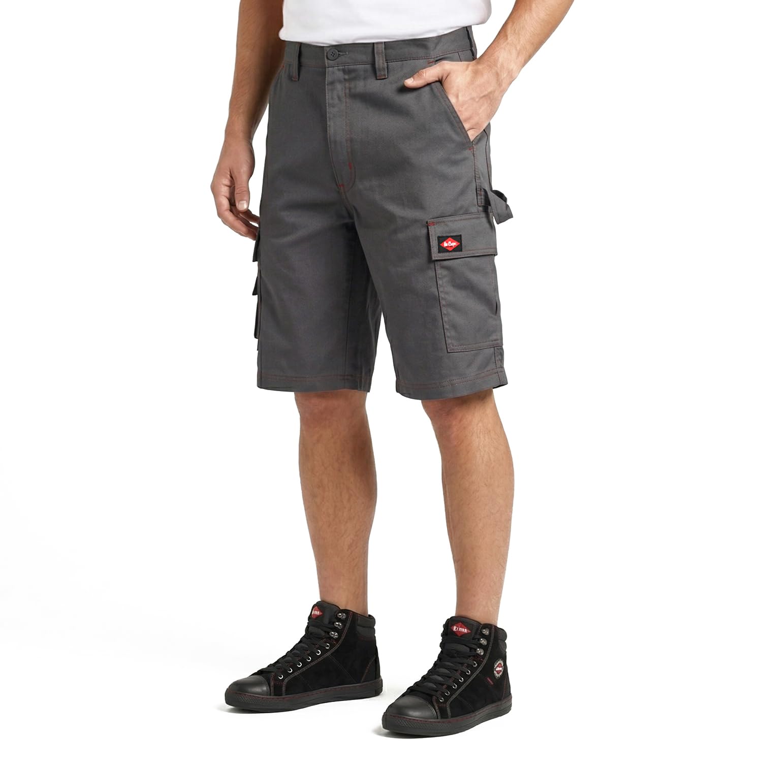 Lee Cooper Workwear Shorts Cargo with Multi-Pocket Classic Heavy Duty Easy Care Lightweight Summer Casual Workwear Triple Stitched Durable Fabric Capri Short Pants (Grey, 32W)