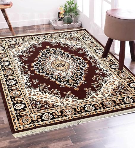 Image of GULDASTA Gold Carpet for Living Room 8x11 Feet Soft Thick Floral Area Rug | Anti Skid Washable Carpet for Bedroom Hall Home Decor
