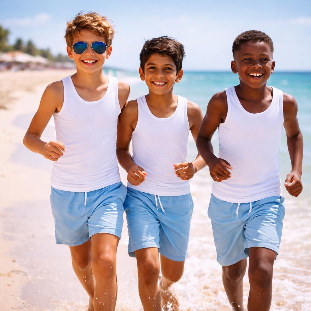 COSHAL® Gilet pour enfant 100 % coton blanc sans manches coupe ajustée pour l'été à porter tous les jours