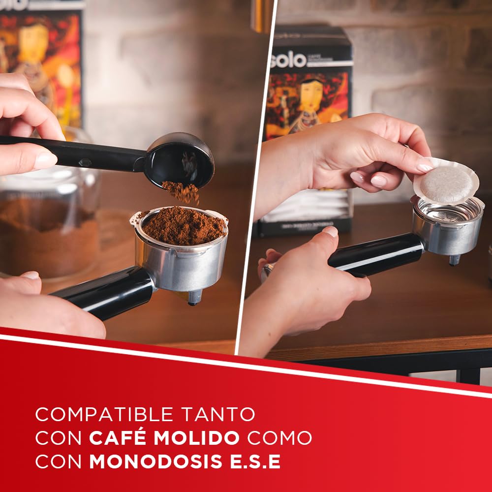 Polti Coffea P10S Cafetera Manual para Espresso y Cappuccino Compatible con Café Molido y Cápsulas Monodosis E.S.E. de 44 mm, Vaporizador para Espumar y Vaporizar la Leche, Depósito de 1.3 L, Plata