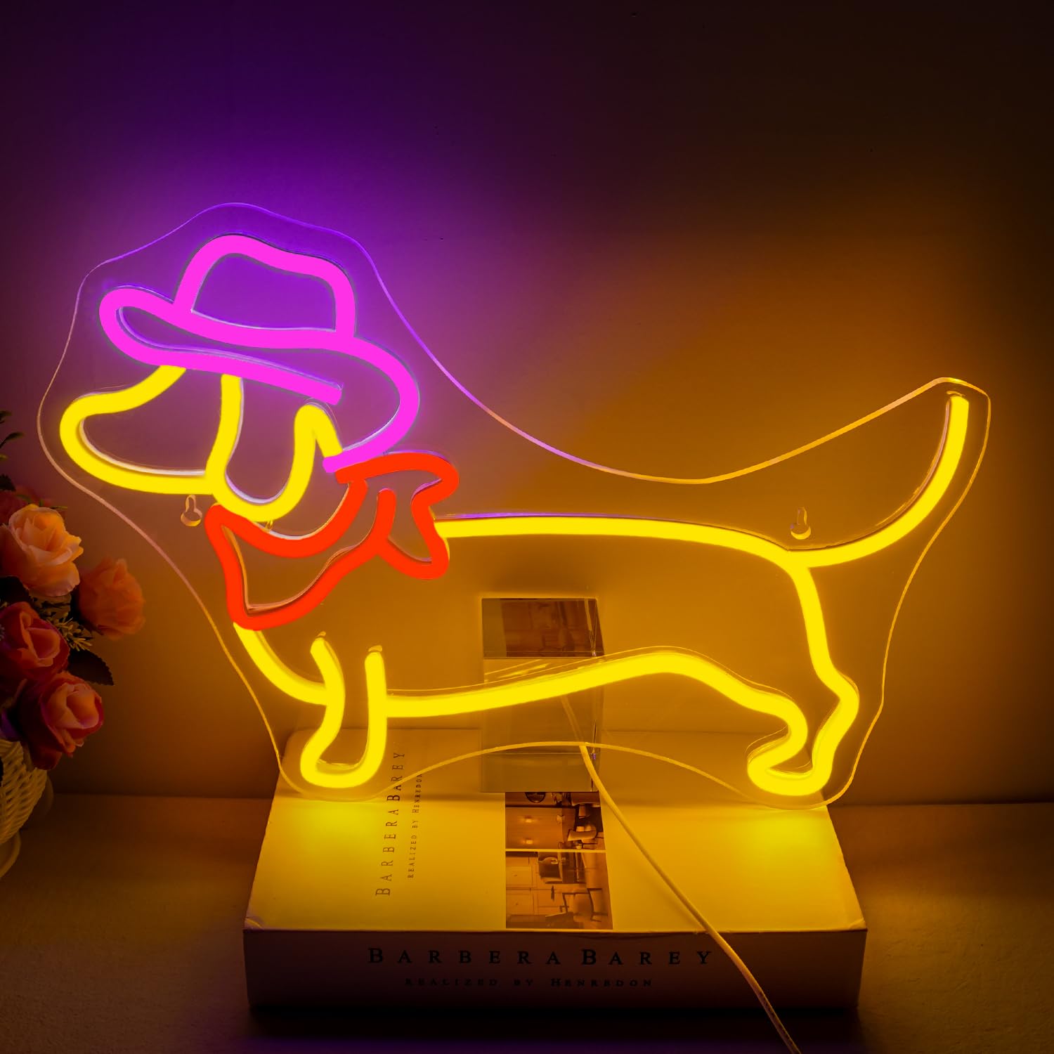 NOXET Cowdog Segno al neon Cane Segni al neon Dimmable per la decorazione della parete Segno al neon Segno LED con telecomando Luci a LED per la camera da letto Bar Partito Neon Segno del cane