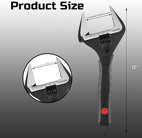 Miniatura 3 de Lichamp Llave de mandíbula ajustable de 12 pulgadas de ancho con apertura de mandíbula de 2.362 in para fontanería automotriz e industria, color