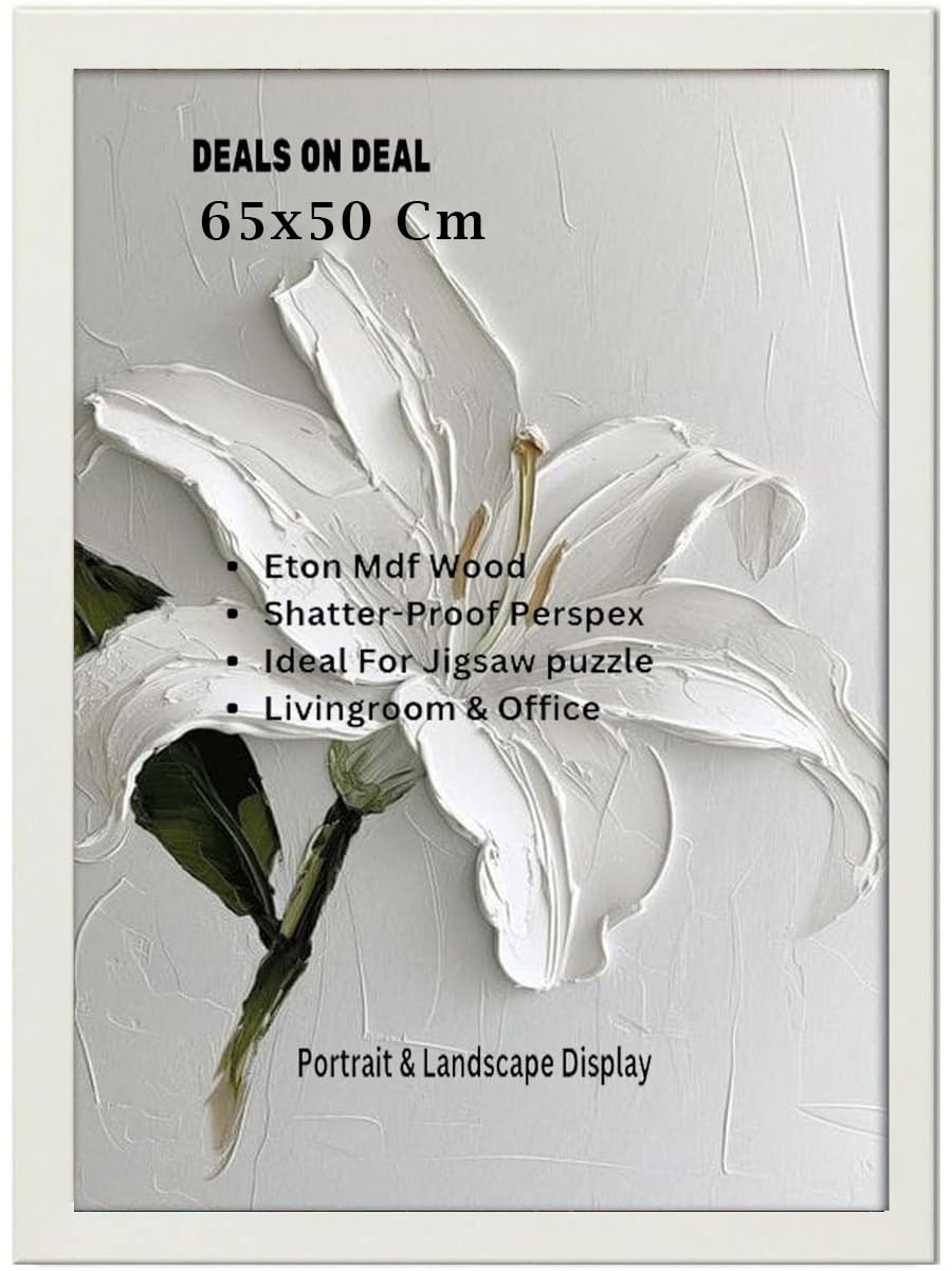 DEALS ON DEAL Modern Flat Profile White 65X50 cm Handcrafted Shatter-Proof Perspex Eton Wooden for Gallery Jigsaw Puzzle Poster Frames Vertical & Horizontal