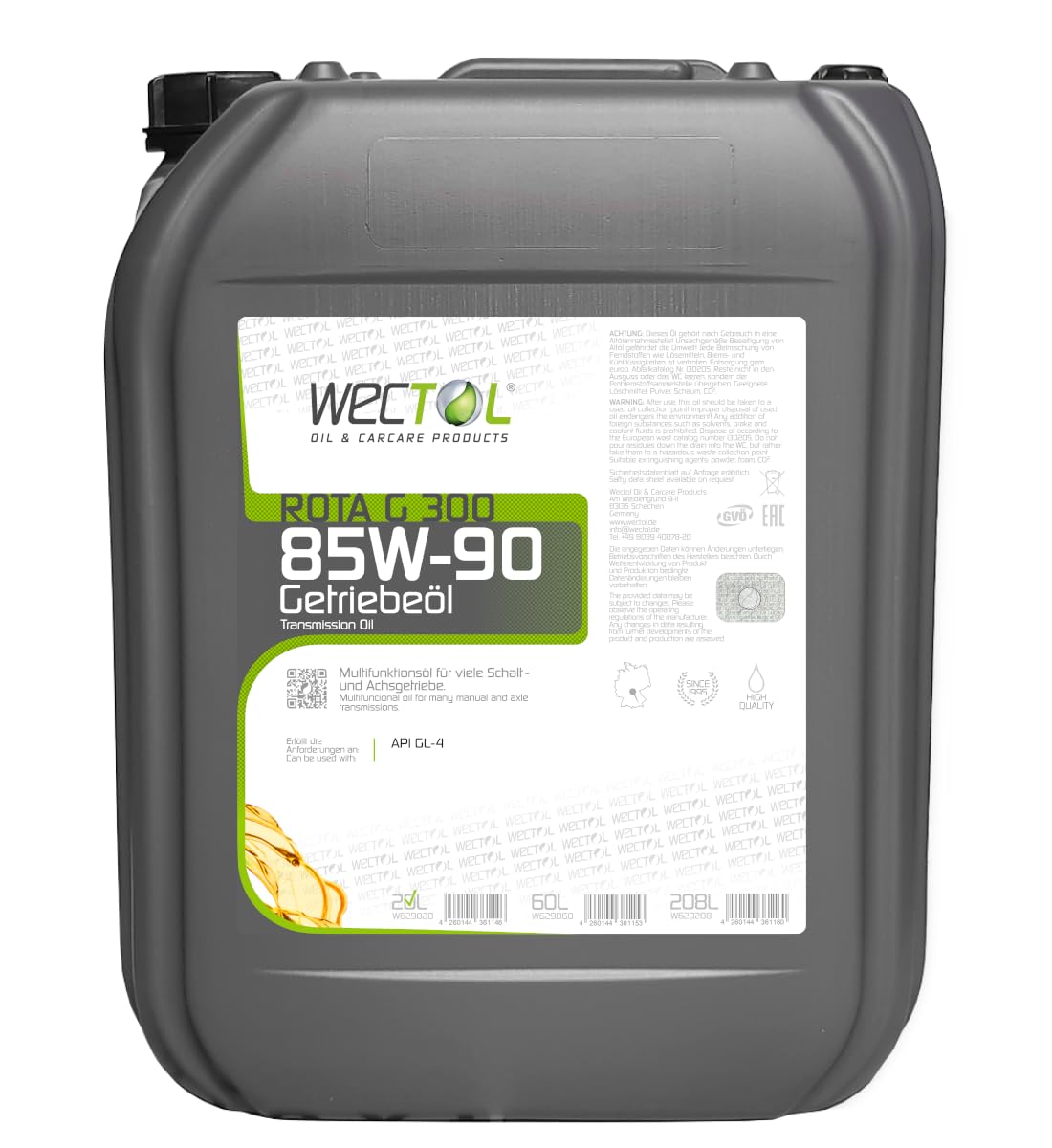 WECTOL Getriebeöl Rota G 300 85W-90 20L, API GL-4, MIL-L-2105, MB 235.1, MAN 341 Z1