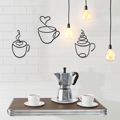 Miniatura 7 de 3 piezas de taza de café de metal arte de pared de metal para barra de café decoración de cafeterías para cocina, restaurante, tienda, accesorios de